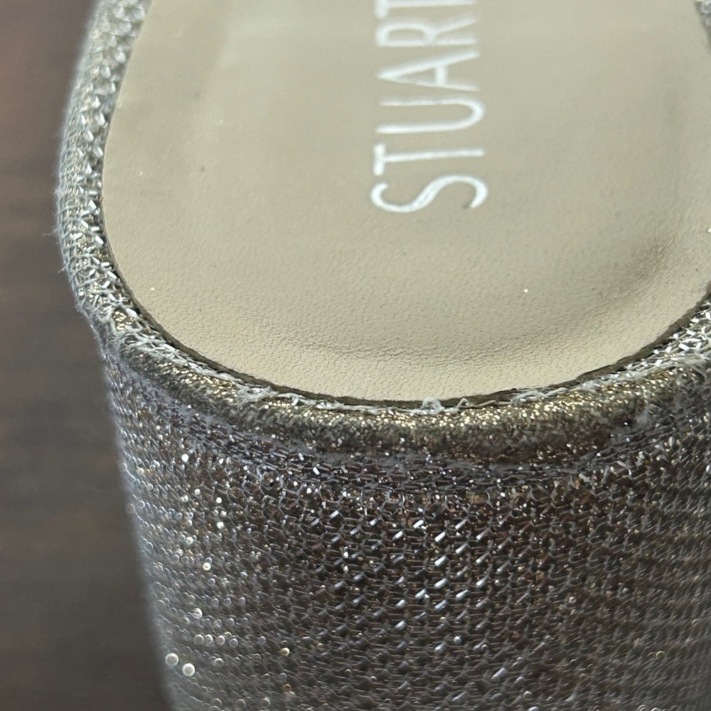 Stuart Weitzman Sandals Sz 11 Goldie 60 Pearl Glitter Block Slide Champagne Gold - Picture 10 of 11